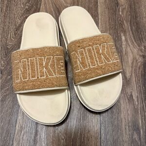Nike Cork Strap Slide Sandals in Cream and Cork Brown